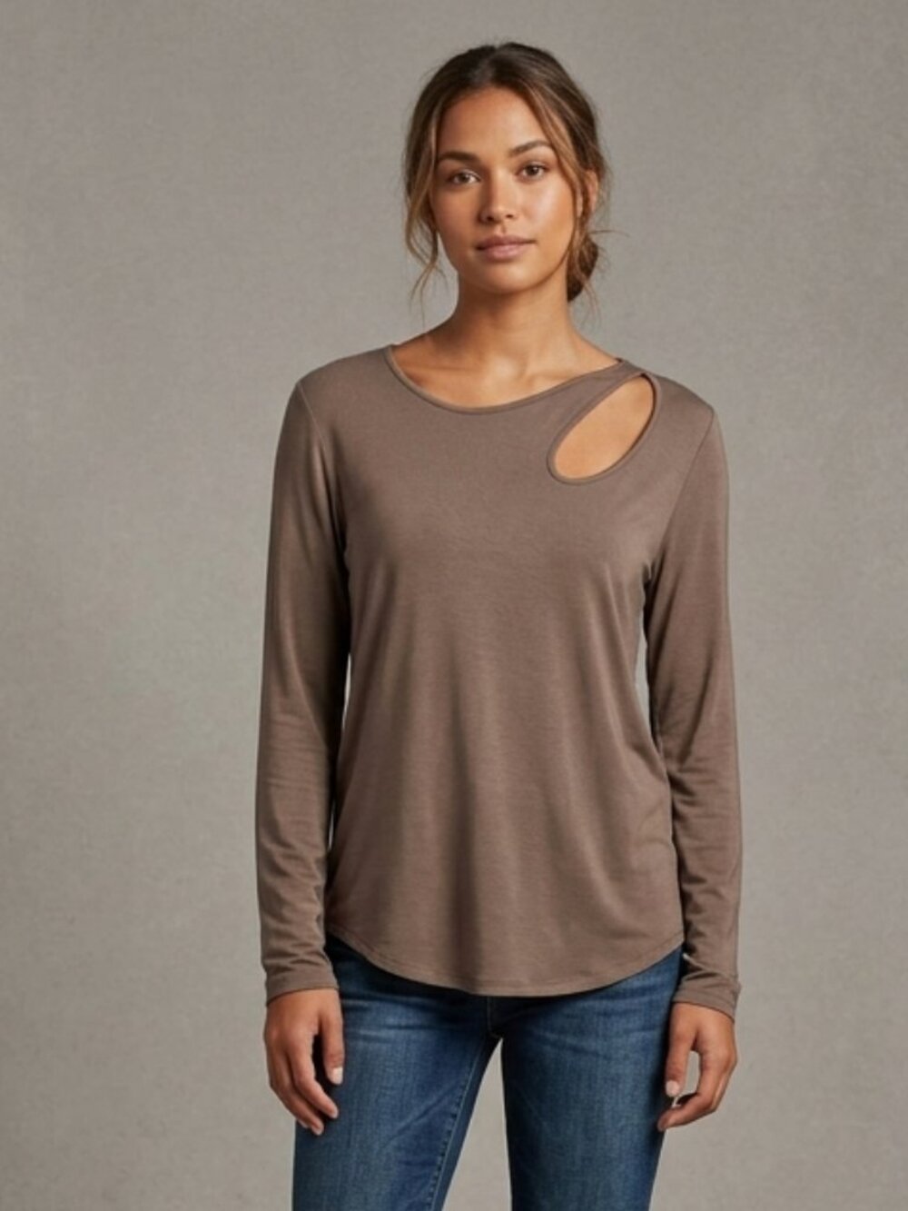 Ivy Rose Brown Top with Shoulder Cutout